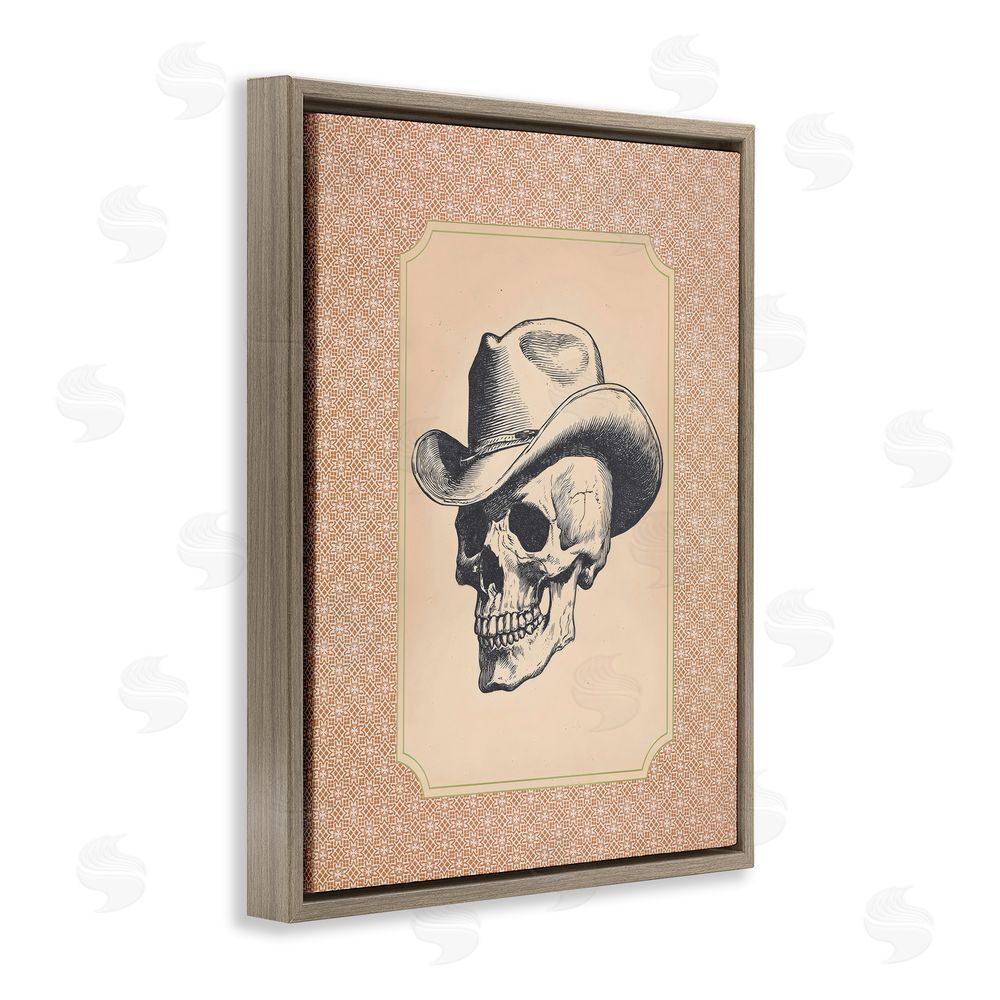 Arlington Prints Vintage Cowboy Skull Brown Floating Frame Canvas Wall Art Print