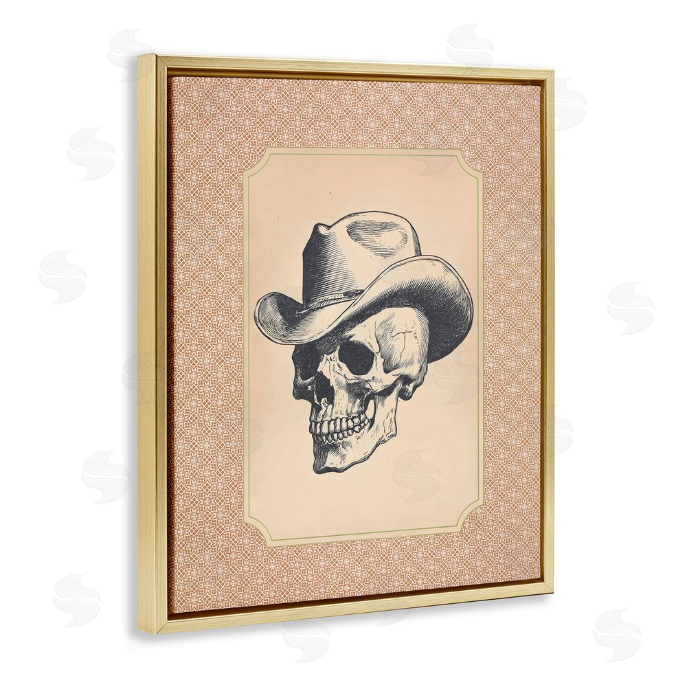 Arlington Prints Vintage Cowboy Skull Gold Floating Frame Canvas Wall Art Print