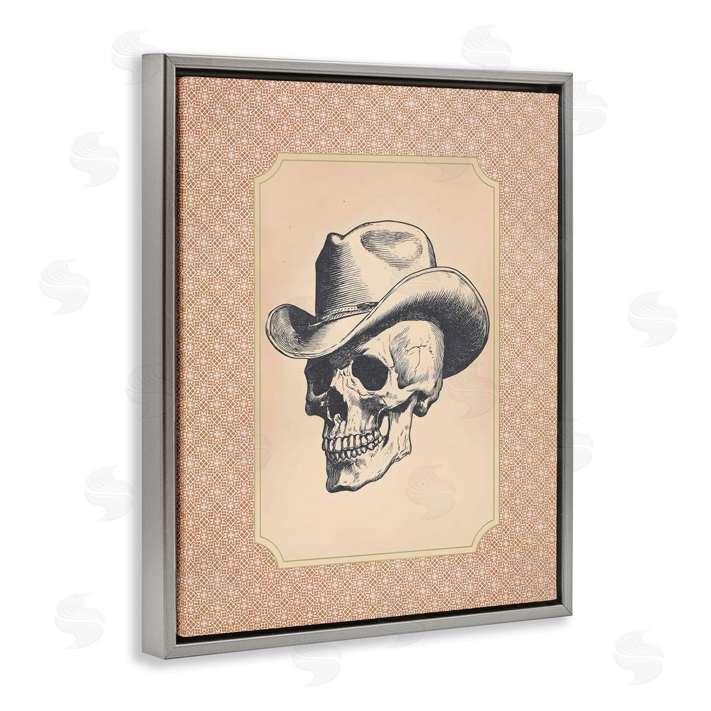 Arlington Prints Vintage Cowboy Skull Gray Floating Frame Canvas Wall Art Print