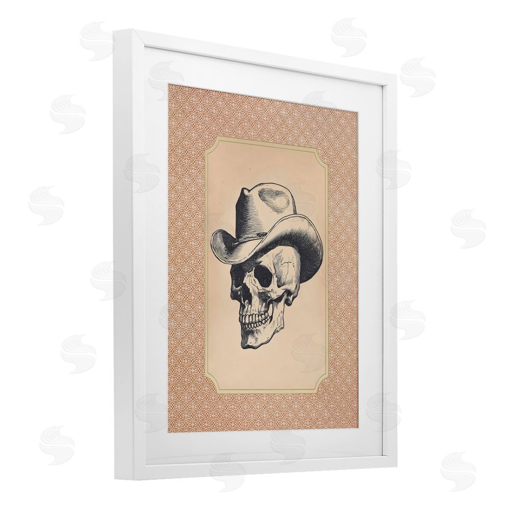 Arlington Prints Vintage Cowboy Skull White Framed Print Under Glass Wall Art