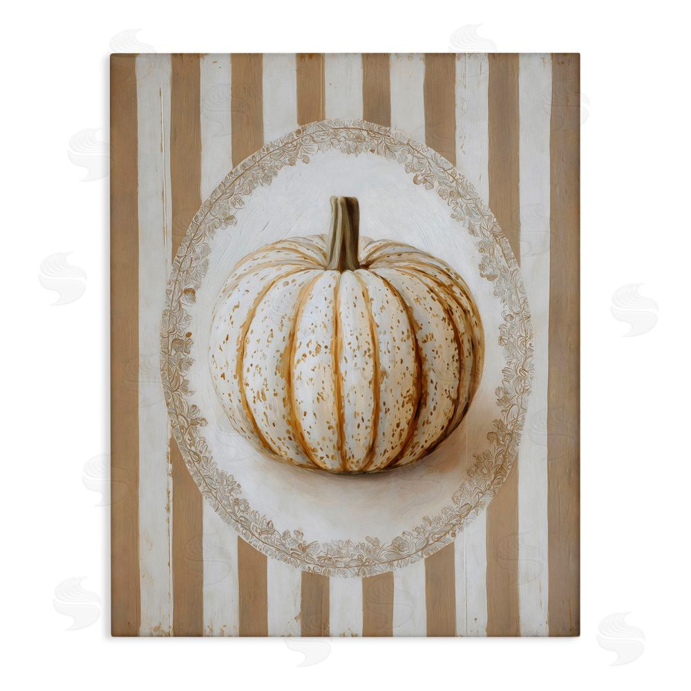 Arlington Prints Beige Stripes Pumpkin Stretched Canvas Wall Art Print