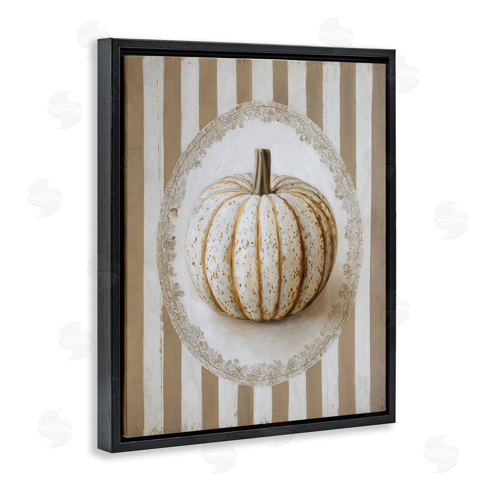 Arlington Prints Beige Stripes Pumpkin Black Floating Frame Canvas Wall Art Print