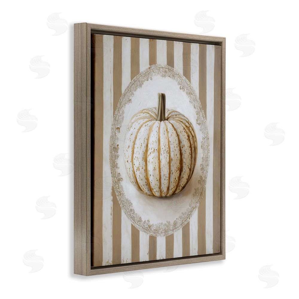 Arlington Prints Beige Stripes Pumpkin Brown Floating Frame Canvas Wall Art Print