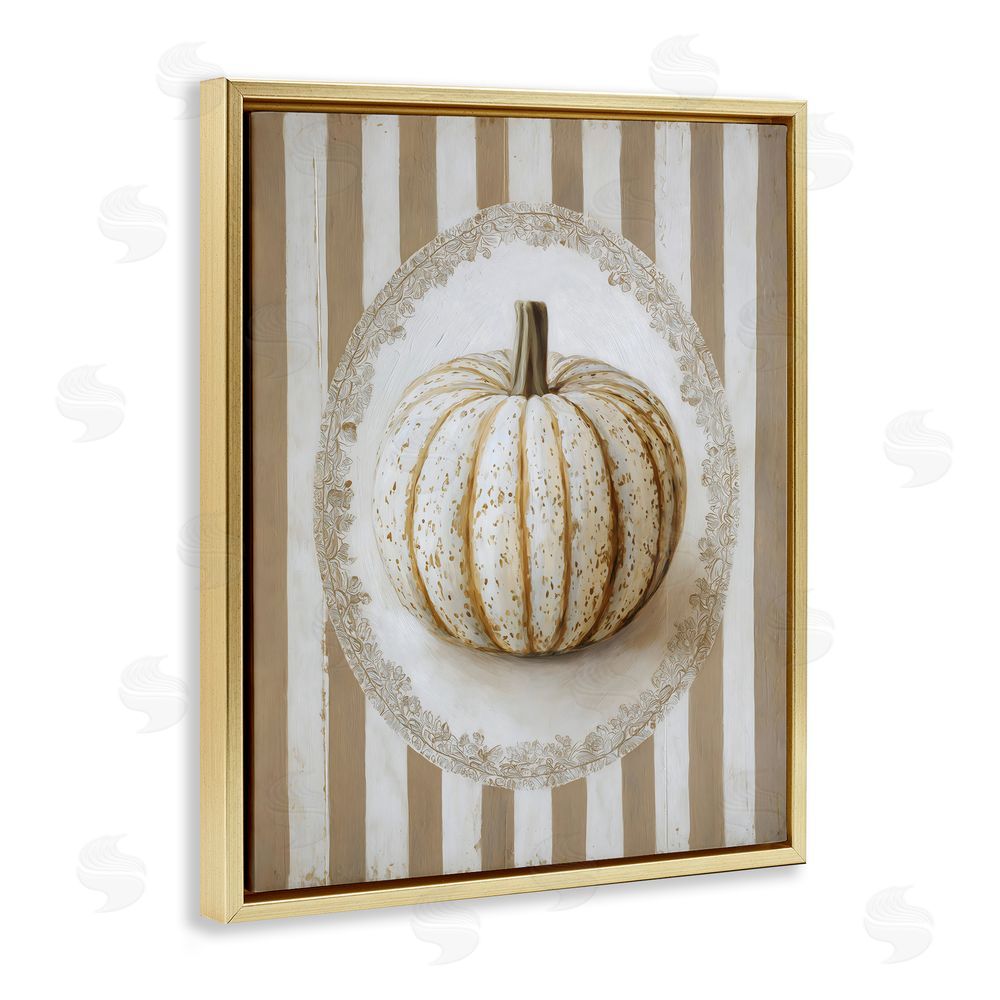 Arlington Prints Beige Stripes Pumpkin Gold Floating Frame Canvas Wall Art Print