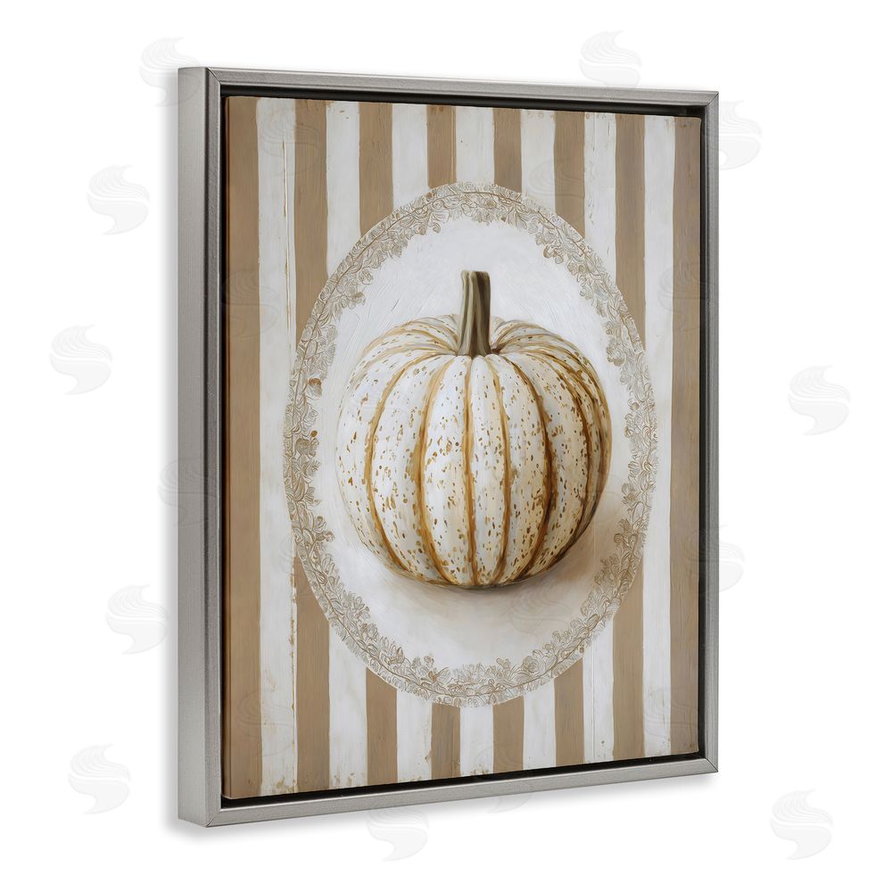 Arlington Prints Beige Stripes Pumpkin Gray Floating Frame Canvas Wall Art Print