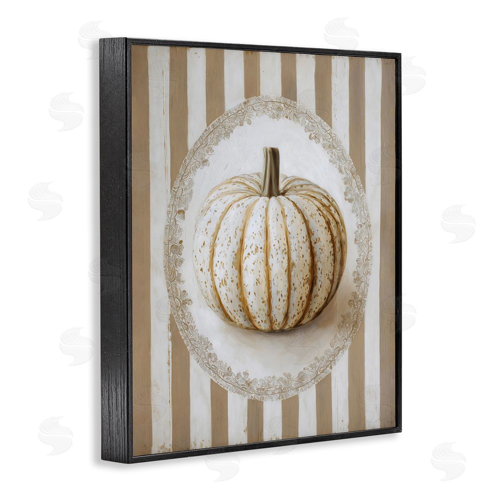 Arlington Prints Beige Stripes Pumpkin Black Framed Giclee Print Wall Art