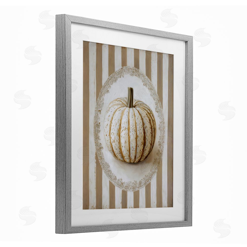 Arlington Prints Beige Stripes Pumpkin Gray Framed Print Under Glass Wall Art