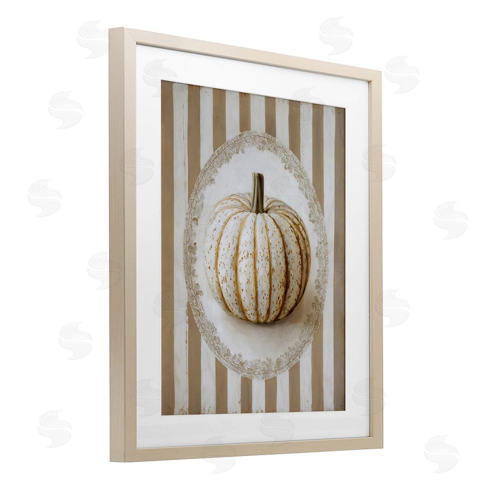 Arlington Prints Beige Stripes Pumpkin Brown Framed Print Under Glass Wall Art