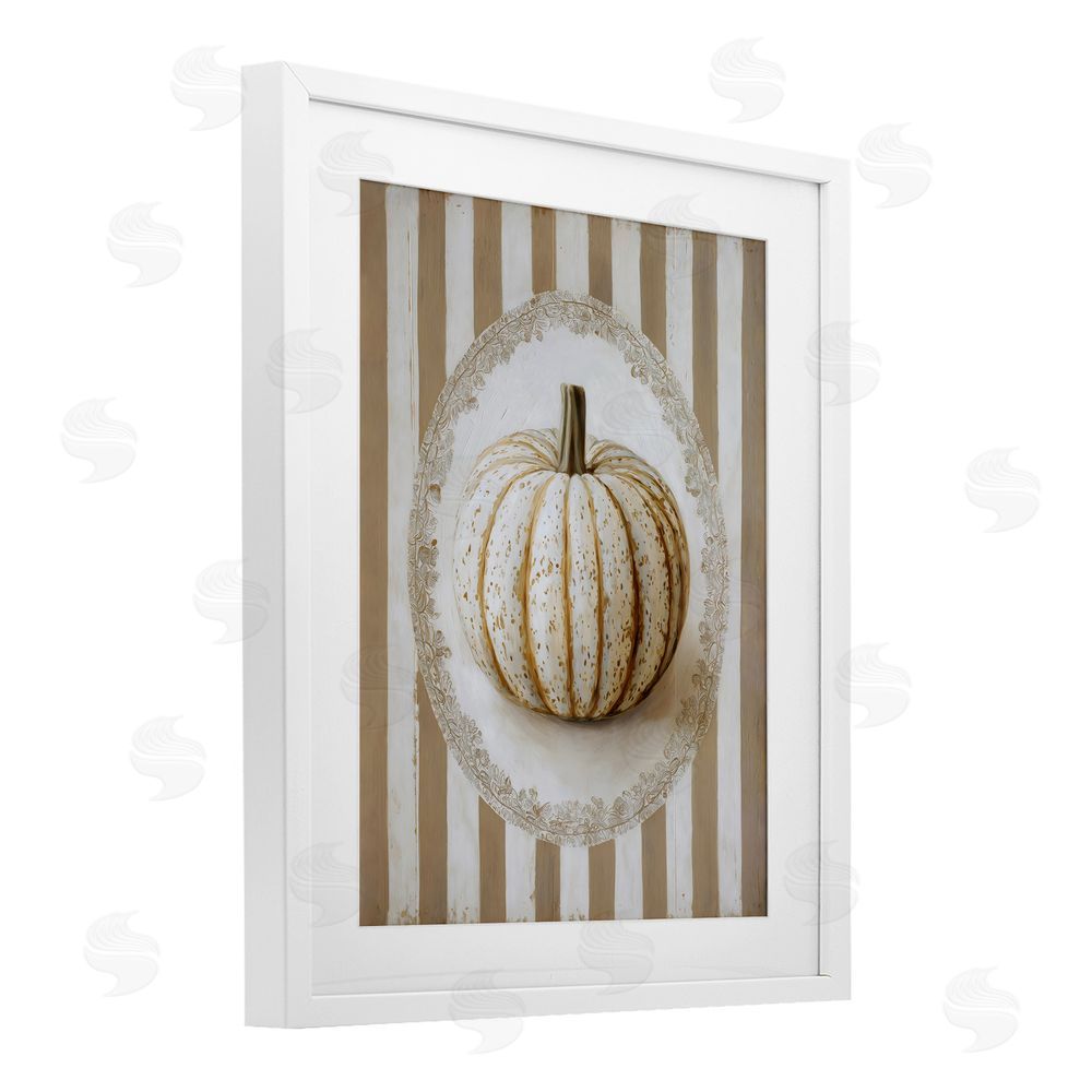 Arlington Prints Beige Stripes Pumpkin White Framed Print Under Glass Wall Art