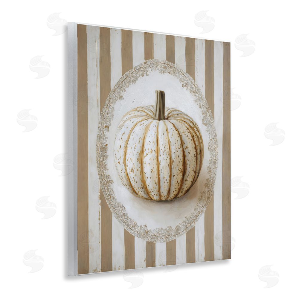 Arlington Prints Beige Stripes Pumpkin Wooden Wall Plaque Art Print