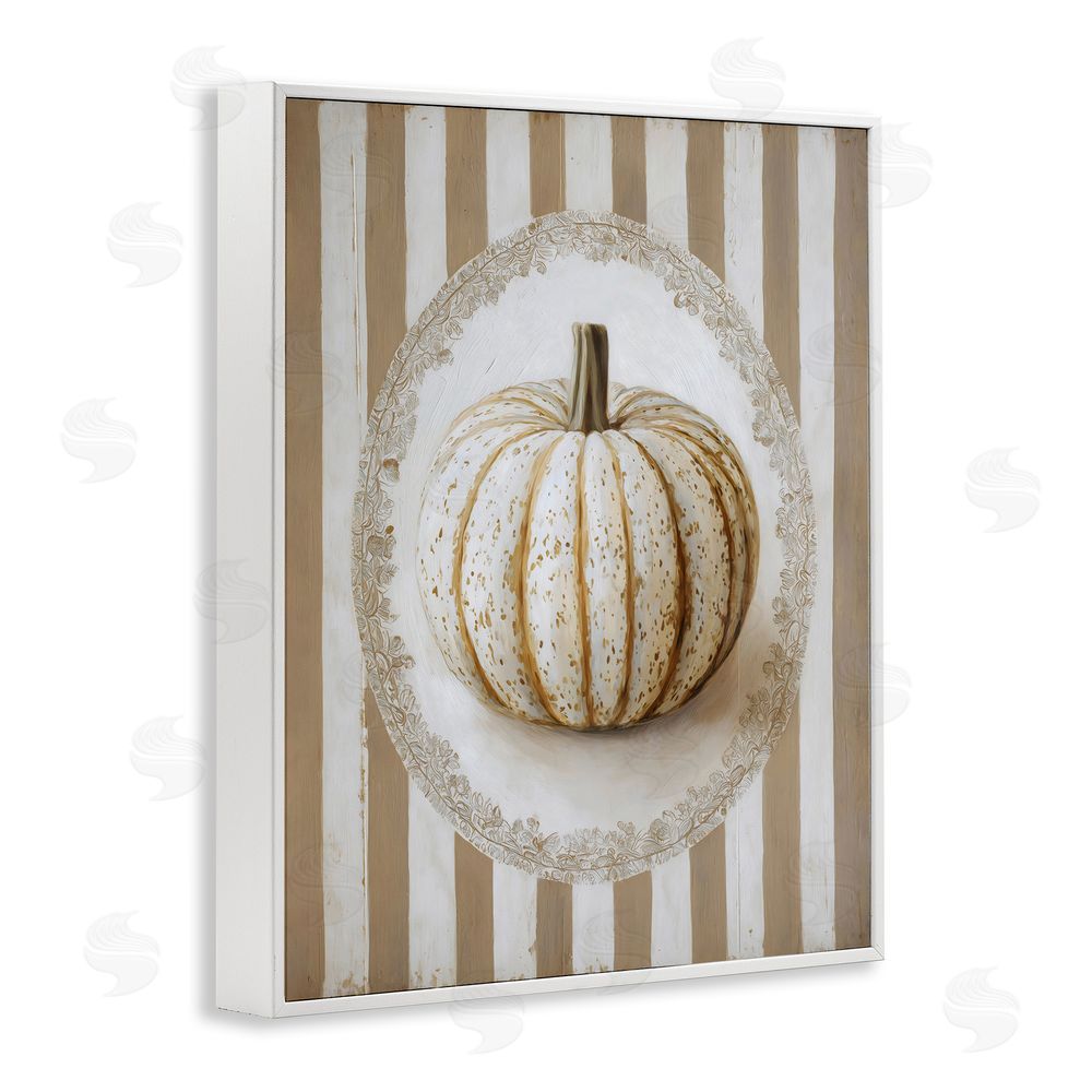 Arlington Prints Beige Stripes Pumpkin White Framed Giclee Print Wall Art