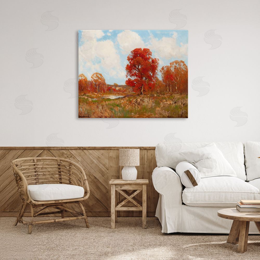 Arlington Prints Fall Landscape with Red Foliage Stretched Canvas Wall Art Print in Room