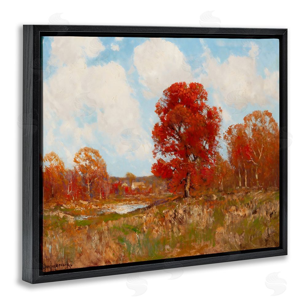 Arlington Prints Fall Landscape with Red Foliage Black Floating Frame Canvas Wall Art Print
