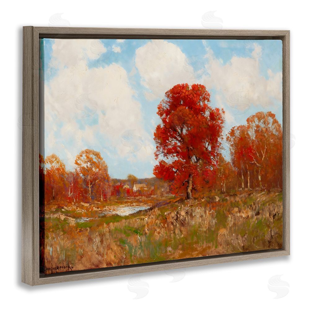 Arlington Prints Fall Landscape with Red Foliage Brown Floating Frame Canvas Wall Art Print