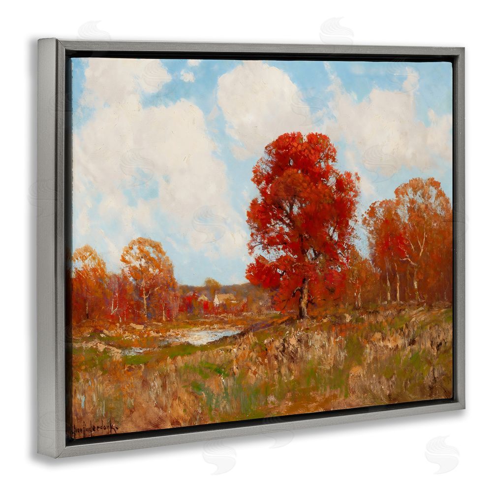 Arlington Prints Fall Landscape with Red Foliage Gray Floating Frame Canvas Wall Art Print