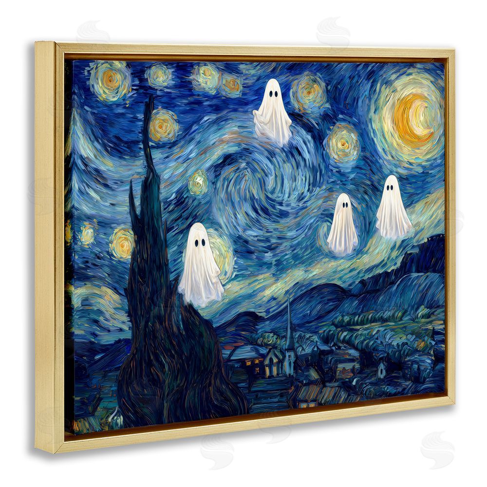Arlington Prints Classic Night Ghosties Gold Floating Frame Canvas Wall Art Print