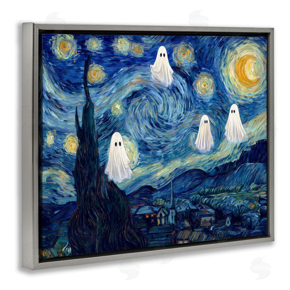 Arlington Prints Classic Night Ghosties Gray Floating Frame Canvas Wall Art Print
