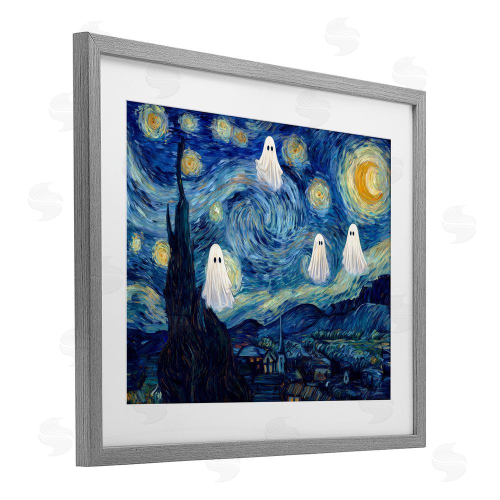 Arlington Prints Classic Night Ghosties Gray Framed Print Under Glass Wall Art