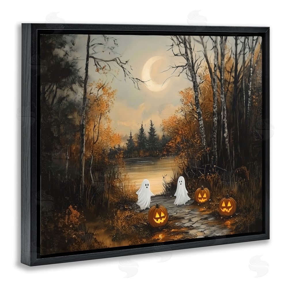 Arlington Prints Autumn Ghosts at Lake Black Floating Frame Canvas Wall Art Print