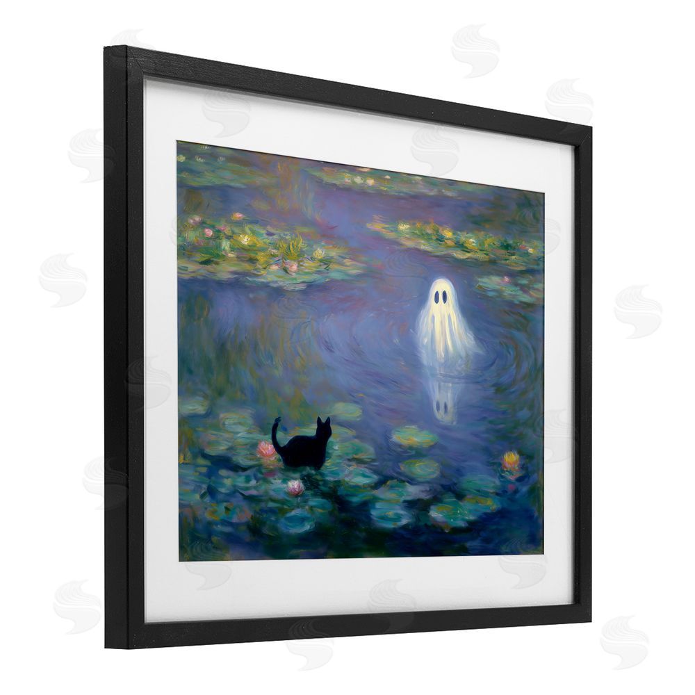 Arlington Prints Water Lilies with Ghost & Kitty Black Framed Print Under Glass Wall Art