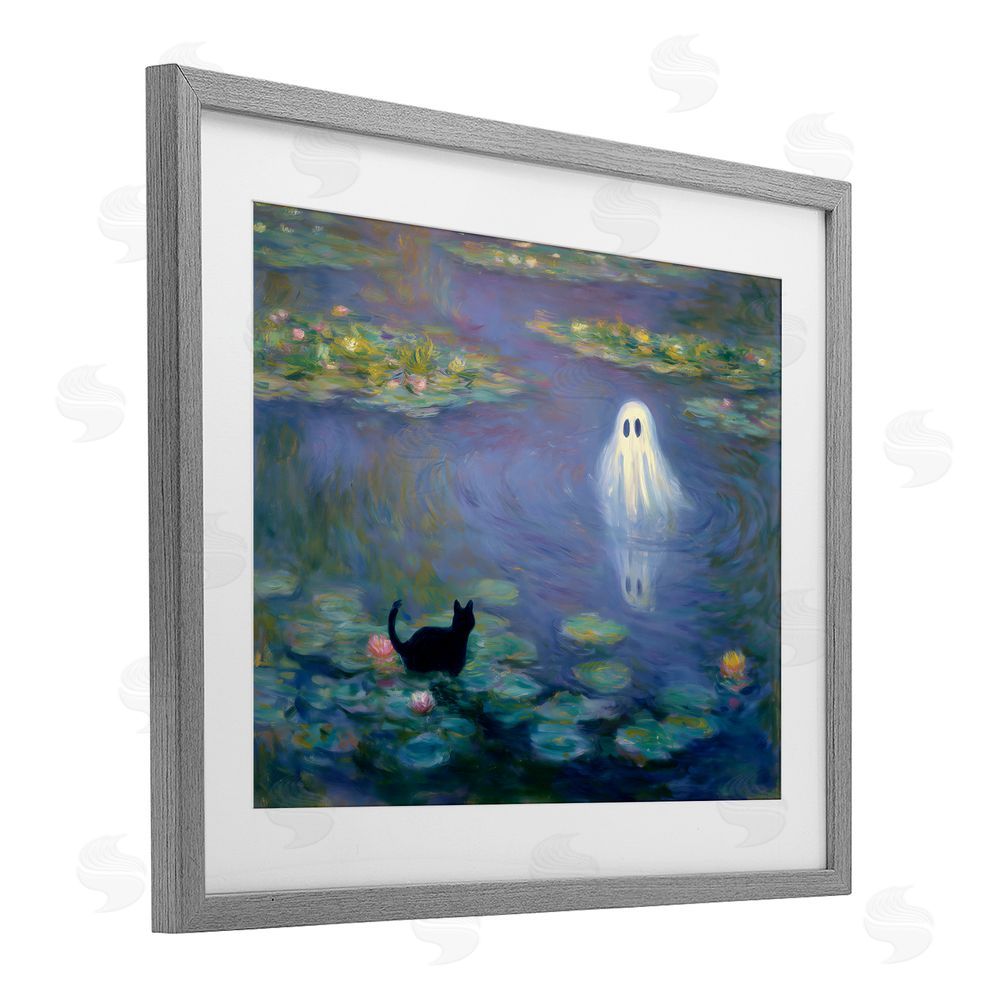 Arlington Prints Water Lilies with Ghost & Kitty Gray Framed Print Under Glass Wall Art
