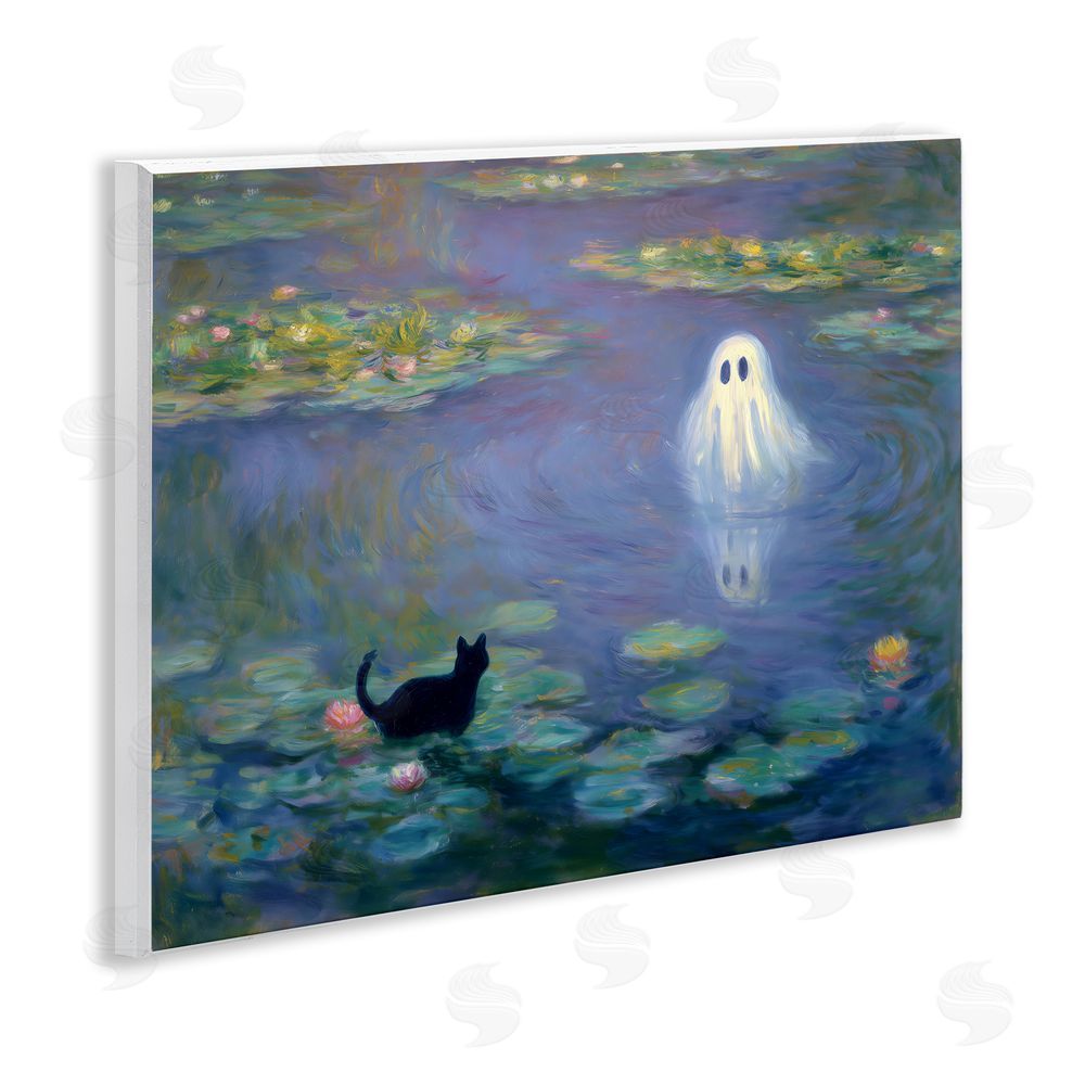 Arlington Prints Water Lilies with Ghost & Kitty Wooden Wall Plaque Art Print