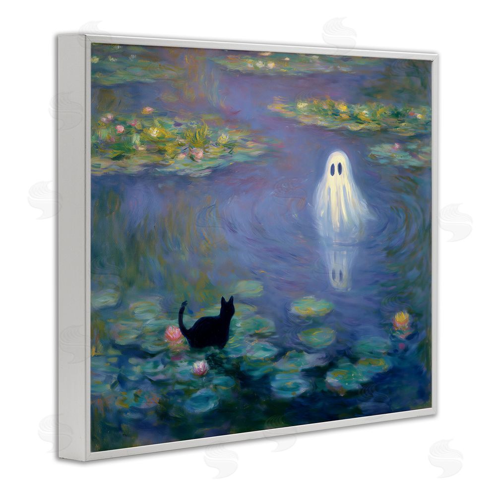 Arlington Prints Water Lilies with Ghost & Kitty White Framed Giclee Print Wall Art