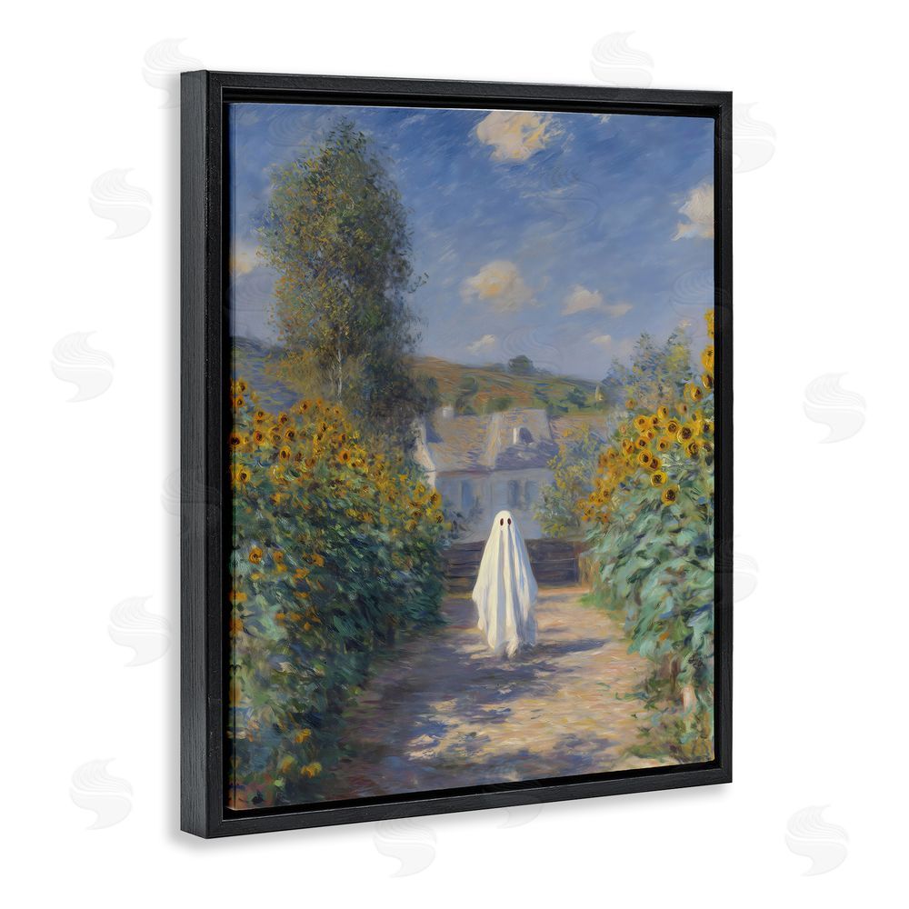 Arlington Prints Monet Style Sunflower Ghost Black Floating Frame Canvas Wall Art Print