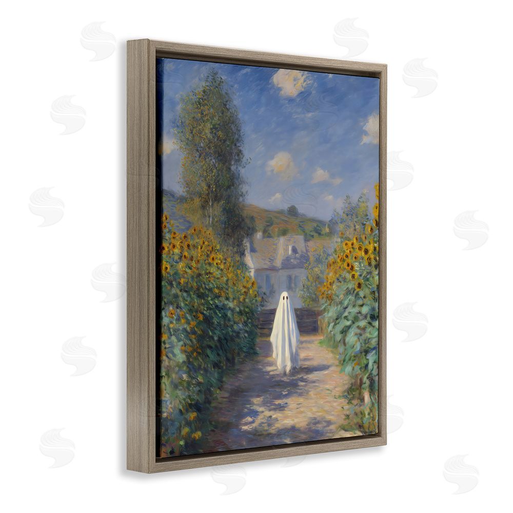 Arlington Prints Monet Style Sunflower Ghost Brown Floating Frame Canvas Wall Art Print