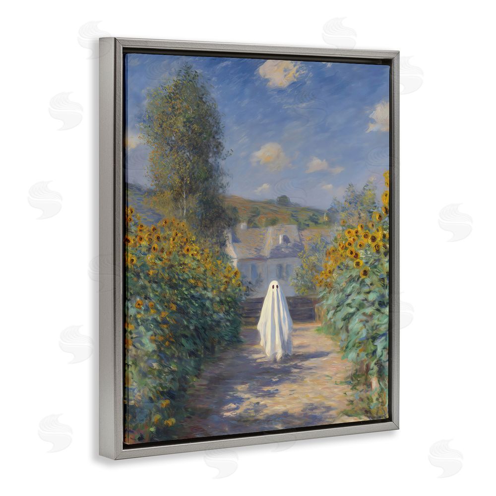 Arlington Prints Monet Style Sunflower Ghost Gray Floating Frame Canvas Wall Art Print
