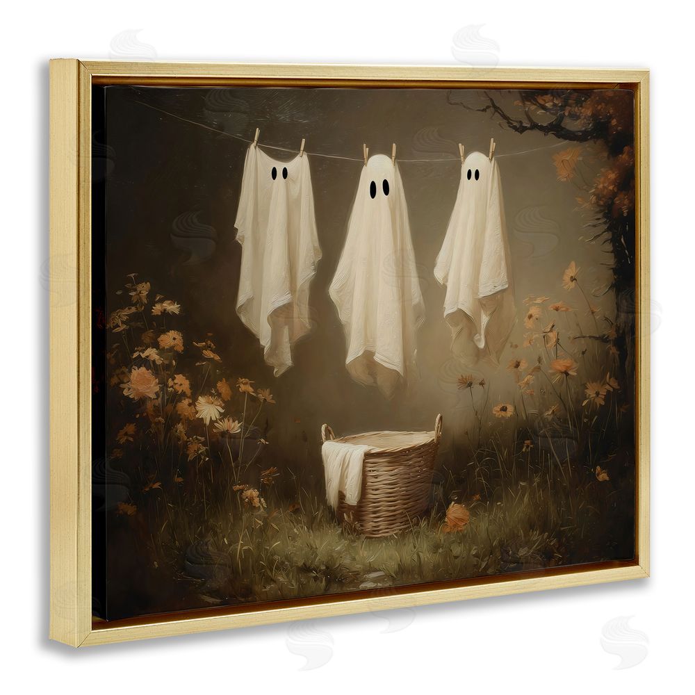 Arlington Prints Three Laundry Ghosts Hanging Gold Floating Frame Canvas Wall Art Print