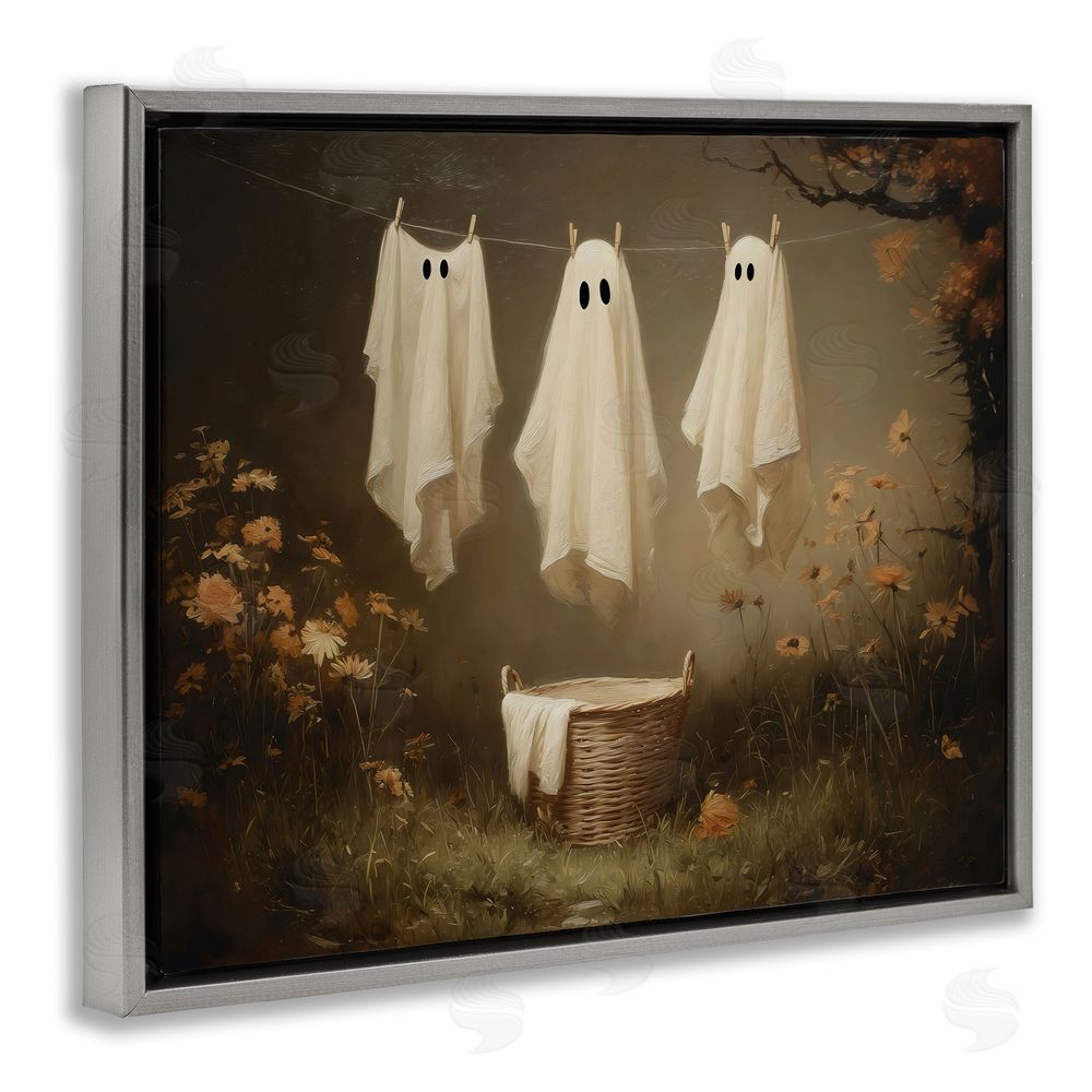 Arlington Prints Three Laundry Ghosts Hanging Gray Floating Frame Canvas Wall Art Print
