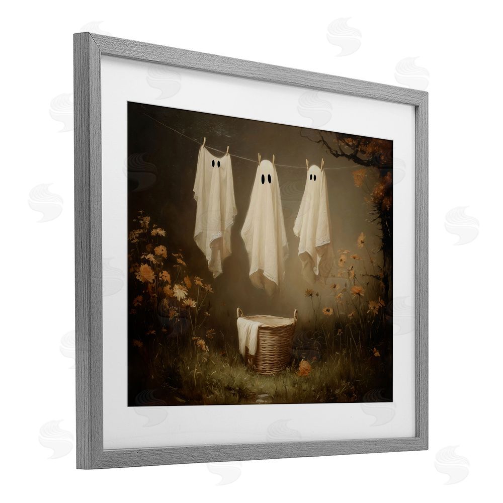 Arlington Prints Three Laundry Ghosts Hanging Gray Framed Print Under Glass Wall Art