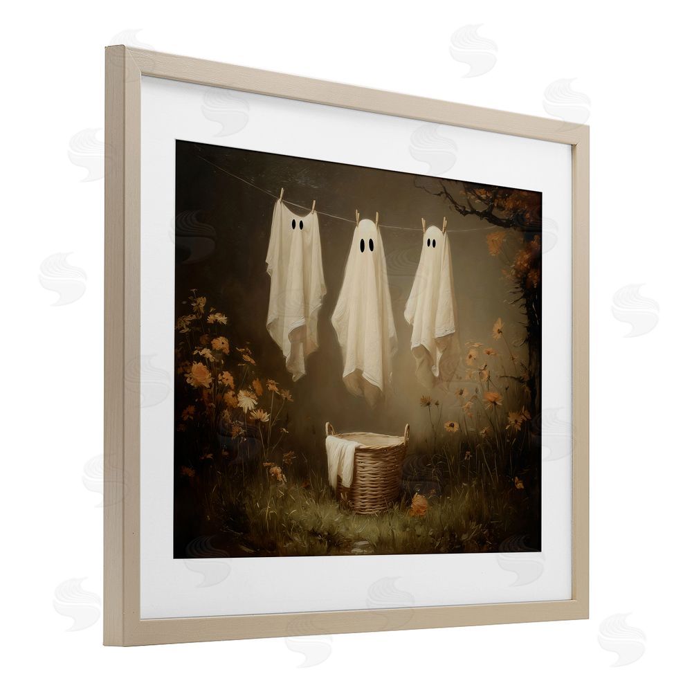 Arlington Prints Three Laundry Ghosts Hanging Brown Framed Print Under Glass Wall Art