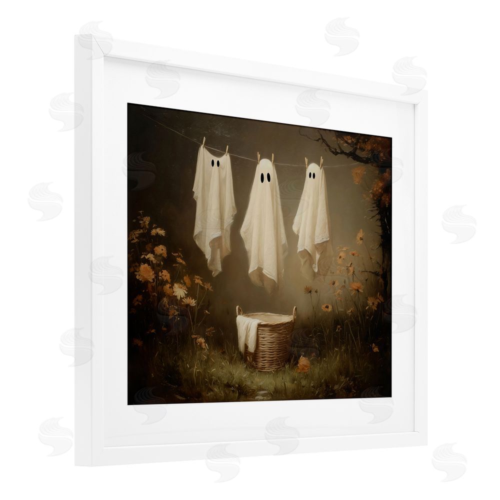 Arlington Prints Three Laundry Ghosts Hanging White Framed Print Under Glass Wall Art