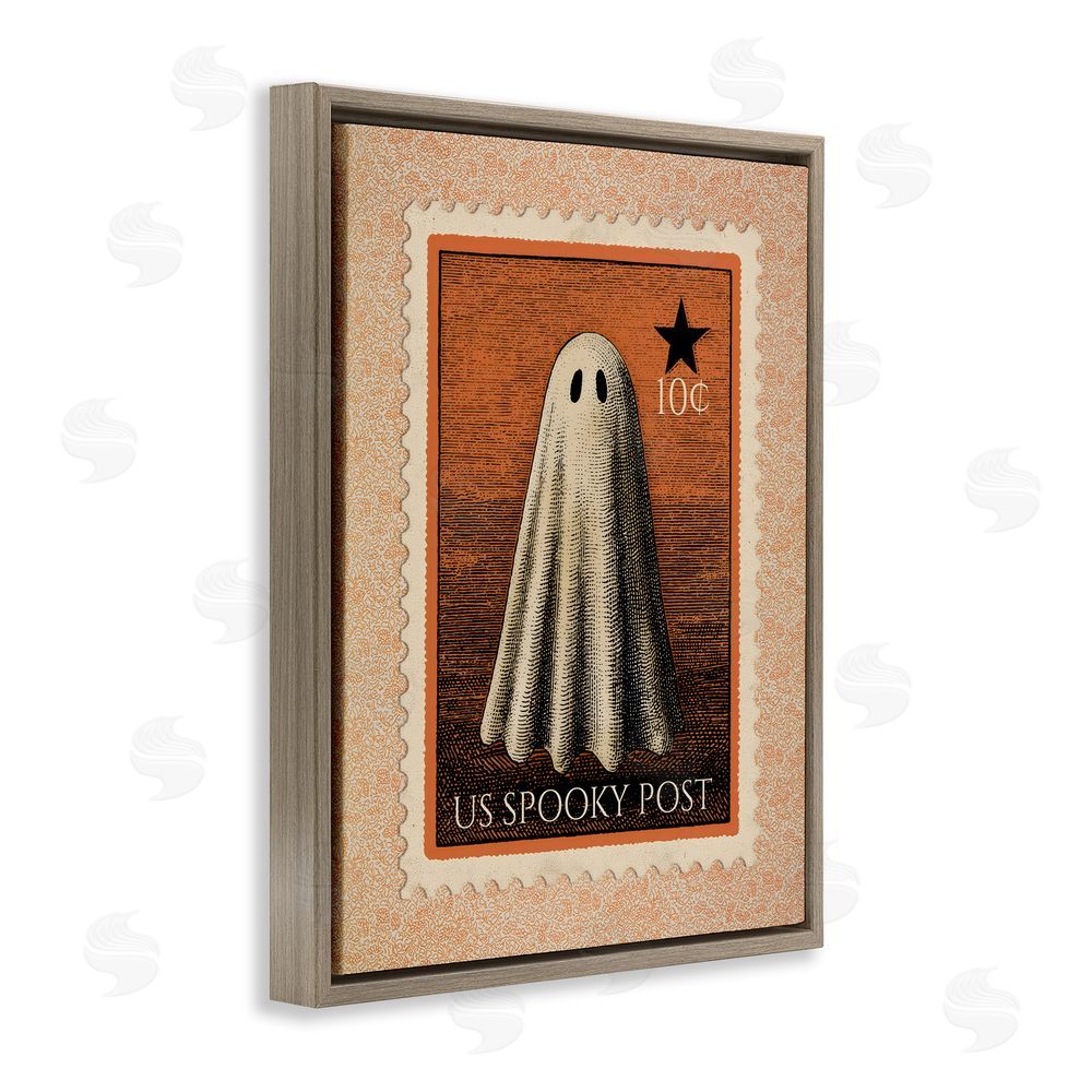 Arlington Prints Vintage Ghost Stamp Brown Floating Frame Canvas Wall Art Print