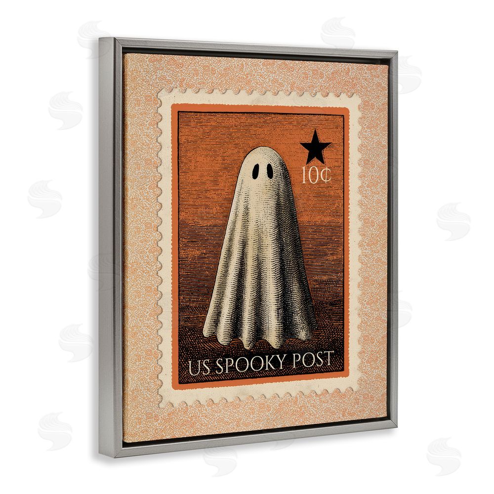 Arlington Prints Vintage Ghost Stamp Gray Floating Frame Canvas Wall Art Print