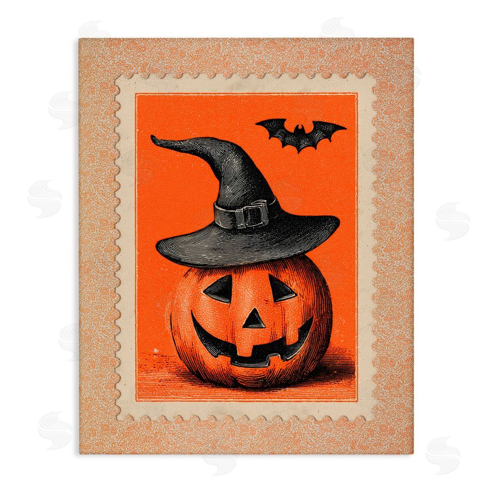 Arlington Prints Vintage Jack-o-Lantern Stamp Stretched Canvas Wall Art Print