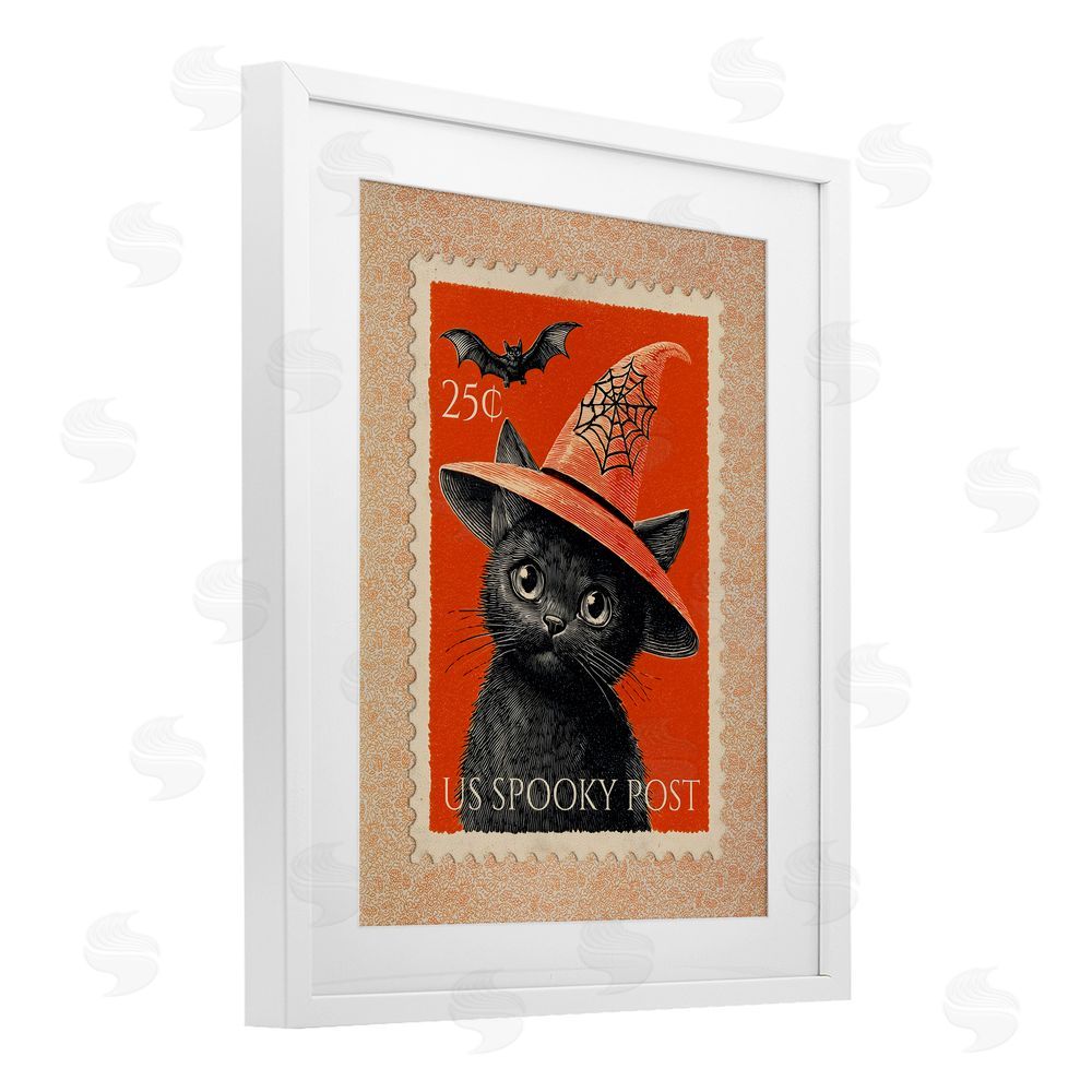 Arlington Prints Vintage Black Cat Stamp White Framed Print Under Glass Wall Art