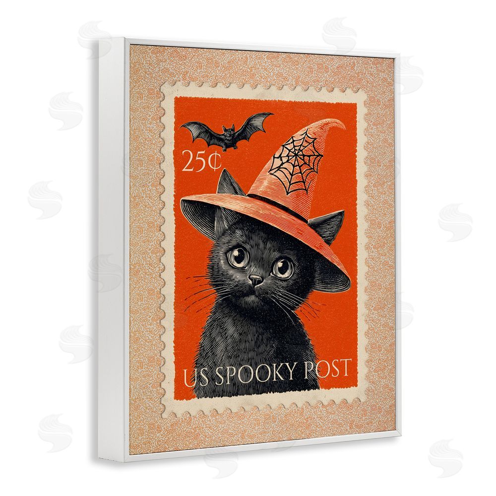 Arlington Prints Vintage Black Cat Stamp White Framed Giclee Print Wall Art