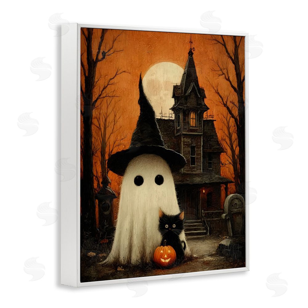 Arlington Prints Cute Ghost & Haunted House White Framed Giclee Print Wall Art