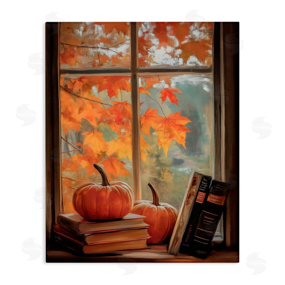 Arlington Prints Cozy Fall Window Books Stretched Canvas Wall Art Print