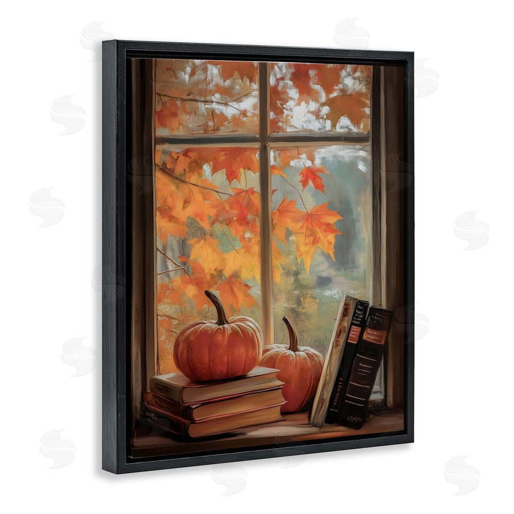 Arlington Prints Cozy Fall Window Books Black Floating Frame Canvas Wall Art Print