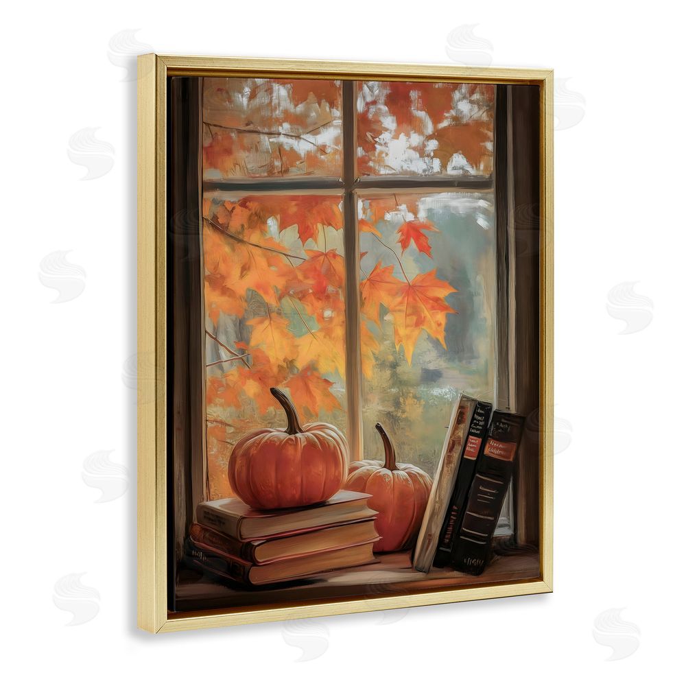 Arlington Prints Cozy Fall Window Books Gold Floating Frame Canvas Wall Art Print