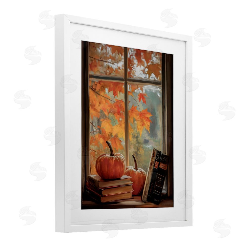 Arlington Prints Cozy Fall Window Books White Framed Print Under Glass Wall Art