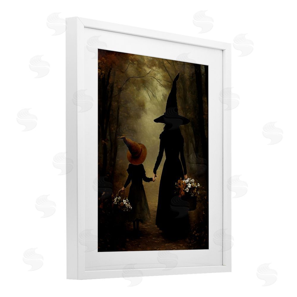 Arlington Prints Witch & Daughter Mystical Forest White Framed Print Under Glass Wall Art
