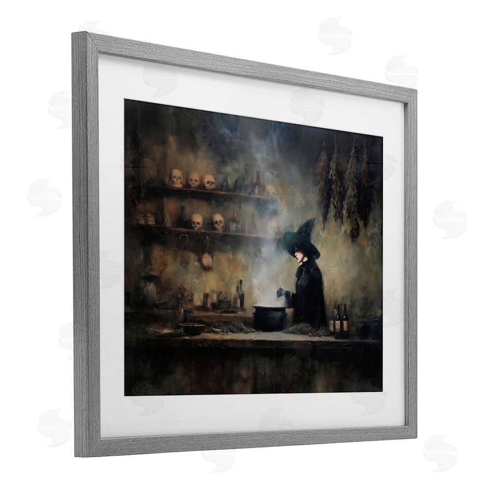 Arlington Prints Witch's Cauldron Brew Gray Framed Print Under Glass Wall Art