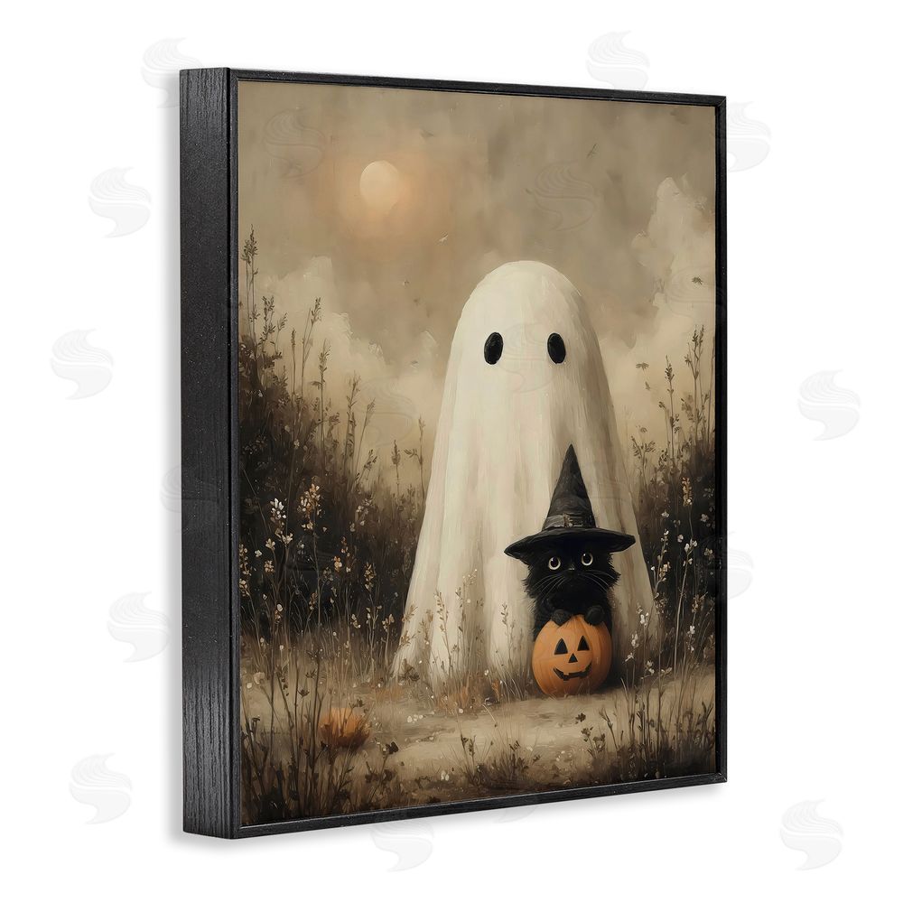 Arlington Prints Ghost with Black Kitten Black Framed Giclee Print Wall Art
