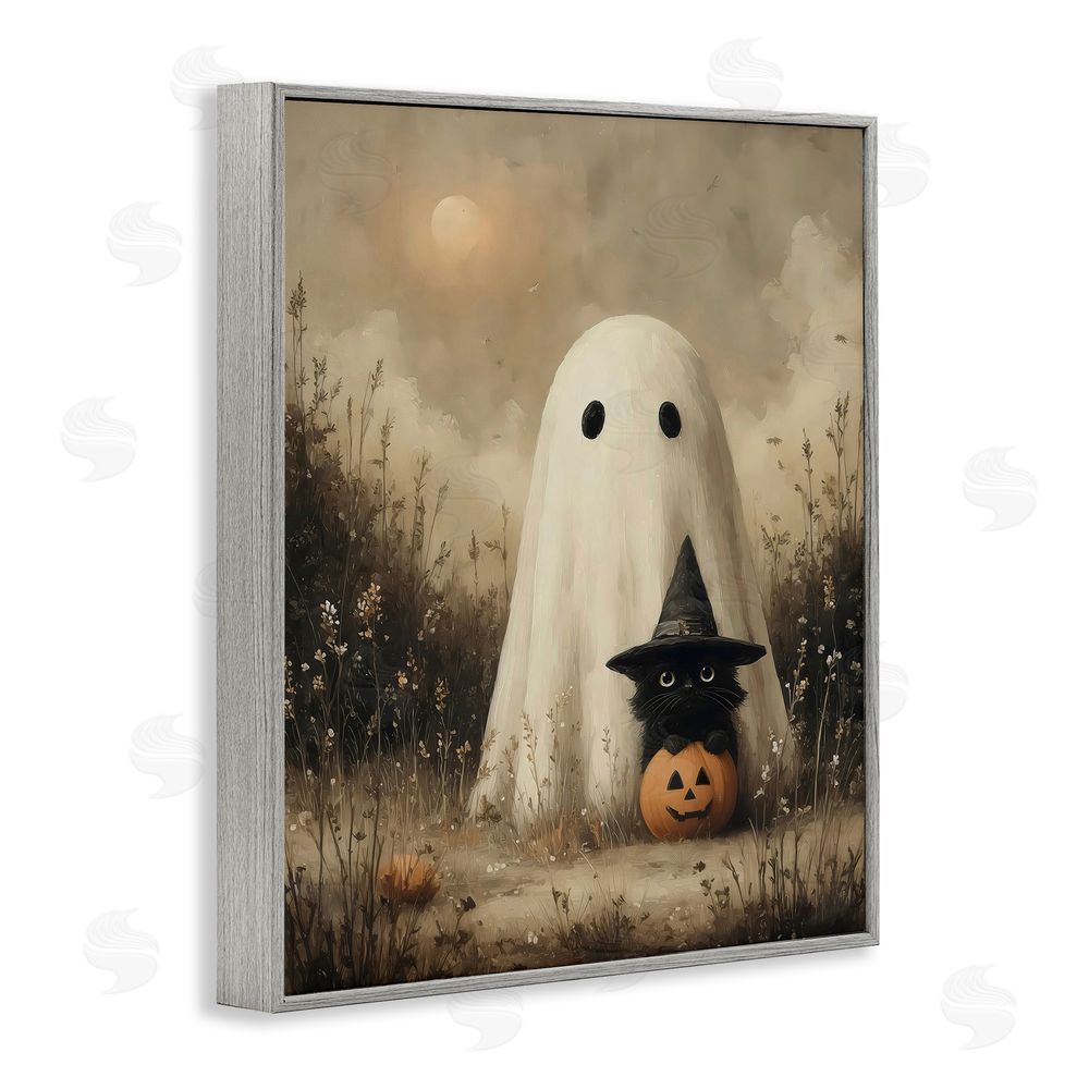 Arlington Prints Ghost with Black Kitten Gray Framed Giclee Print Wall Art