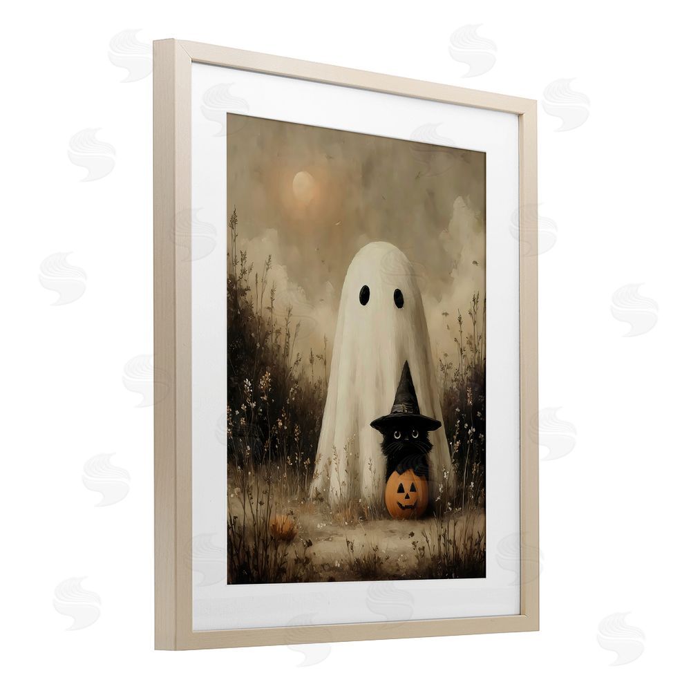 Arlington Prints Ghost with Black Kitten Brown Framed Print Under Glass Wall Art